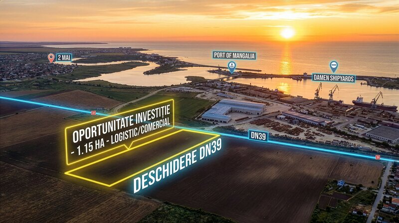 Mangalia  Teren D= 44m La DN39, 2 Mai, 1.15 Ha  Ideal Logistic / Retail